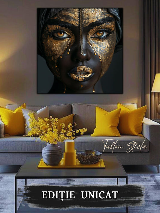 Tablou sufragerie elegant Silent Gold sticla securizata 4mm - mockup vedere 2