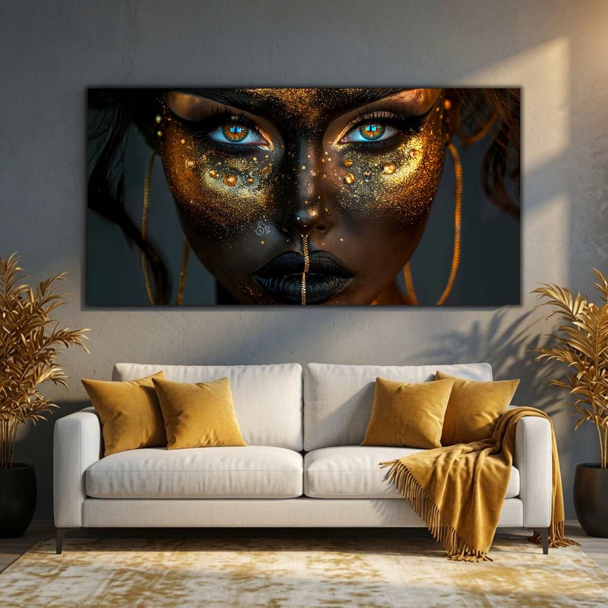 Tablou living modern Ritual Shadow sticla securizata 4mm - mockup perspectiva 6