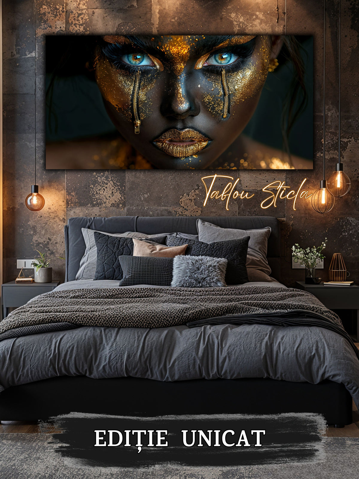 Tablou living elegant Durere Aurie din sticla securizata 4mm - mockup detaliu 7