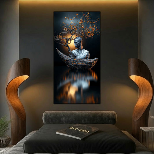 Ethereal Awakening într-un decor de sufragerie elegant, unde arta abstractă aduce echilibru și profunzime vizuală