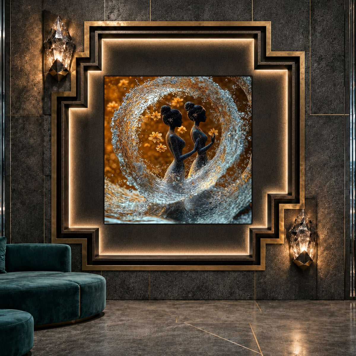 Tablou pentru living sau dormitor Twin Tide ca punct focal într-un decor contemporan.