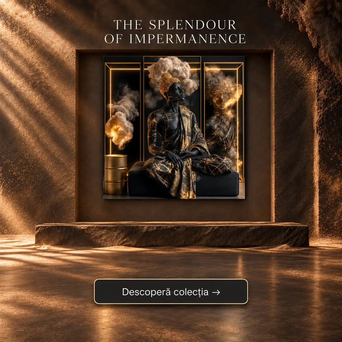 Tablou pe sticla securizata pentru living din colectia The Splendour of Impermanence, printat pe sticla.