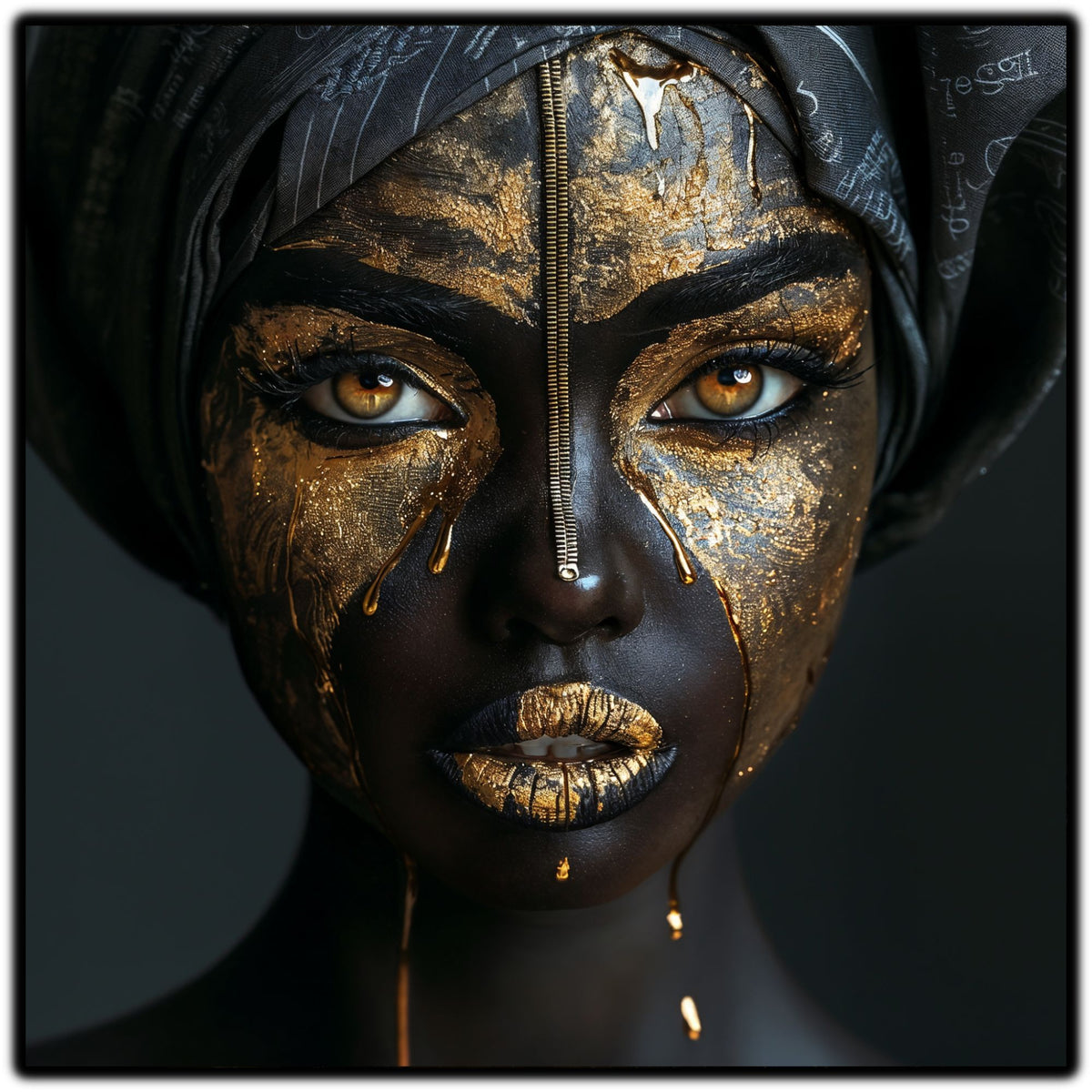 Tablou living contemporan Golden Fractures sticla 4mm - mockup vedere 6