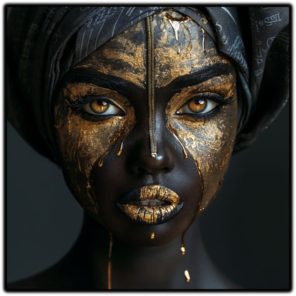 Tablou living contemporan Golden Fractures sticla 4mm - mockup vedere 6