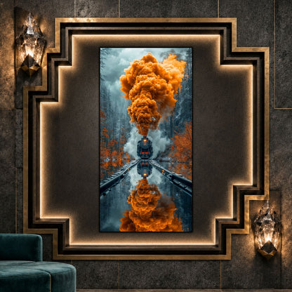 Tablou modern pentru sufragerie „Orange Signal” – peisaj din The Long Way Home în amenajare interioară