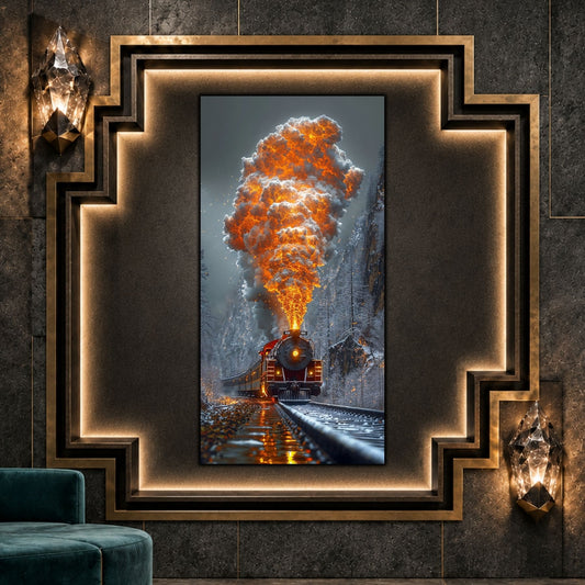 Tablouri moderne sufragerie „The Last Smoke” pe sticlă securizată – mockup într-un living contemporan