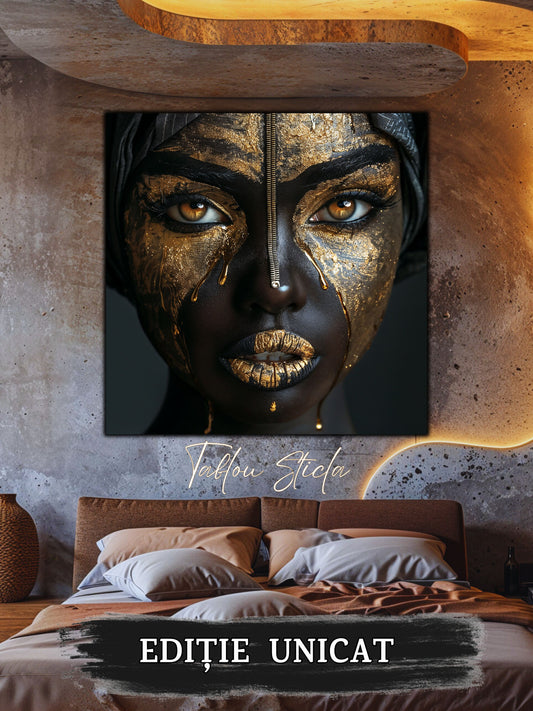 Tablou sufragerie elegant Silent Gold sticla securizata 4mm - mockup vedere 1