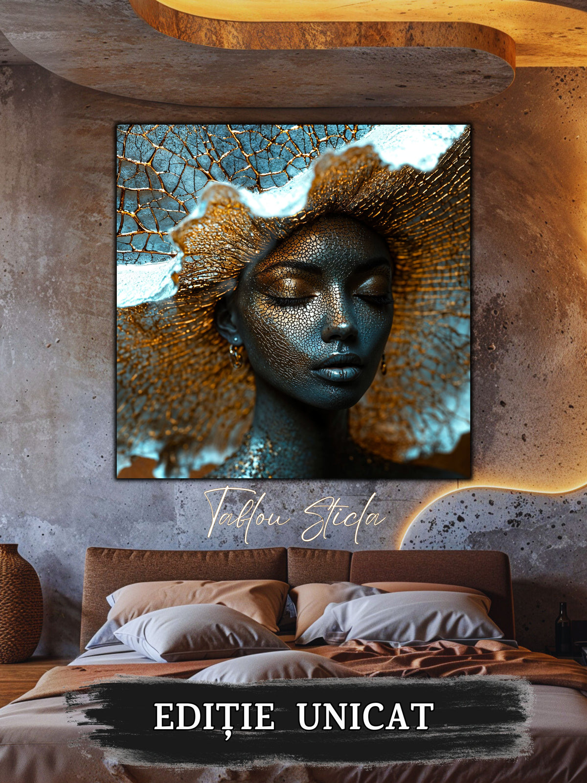 Tablou abstract Veiled Origin într-un interior contemporan