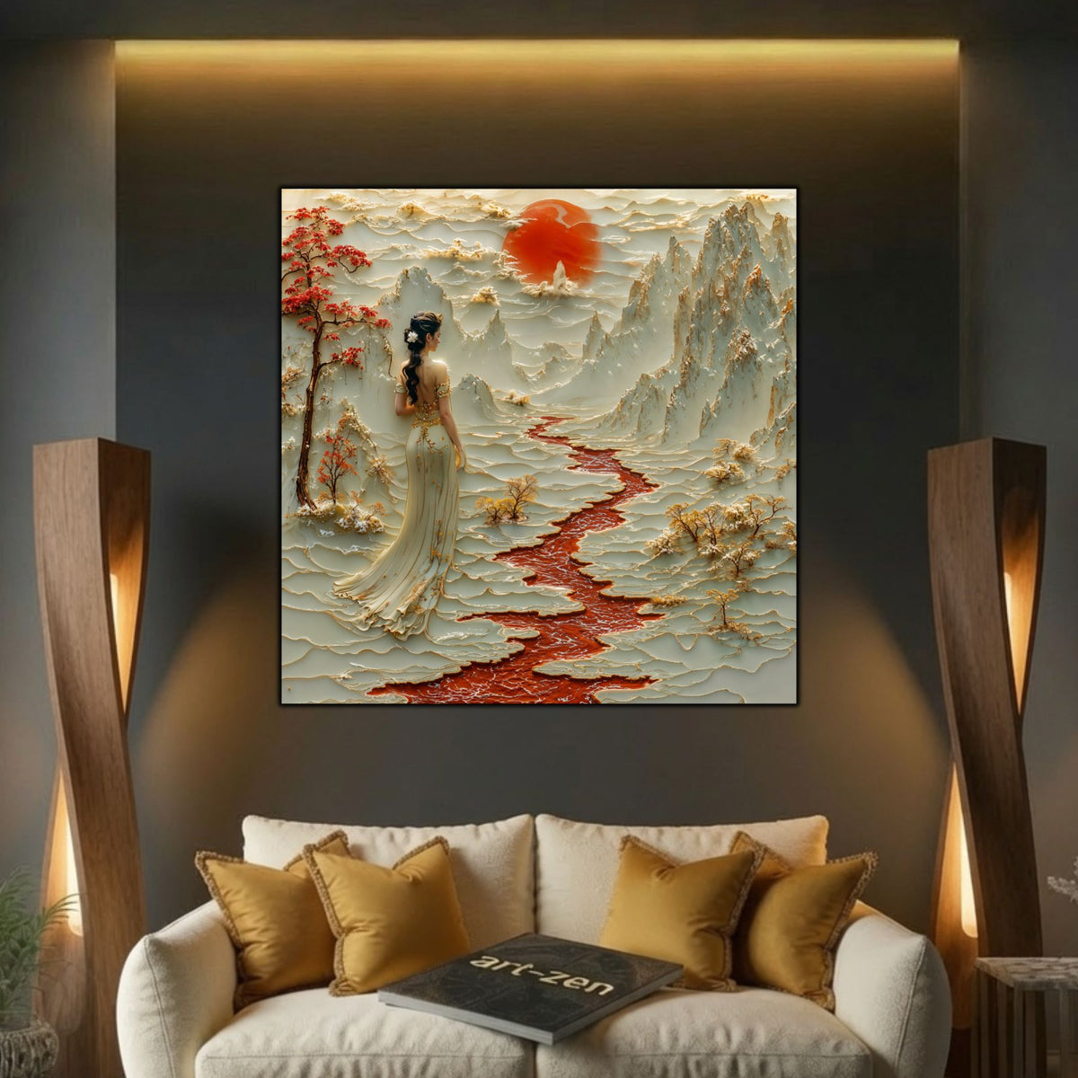 Tablou Living Elegant – Râul Roșu al Întoarcerii