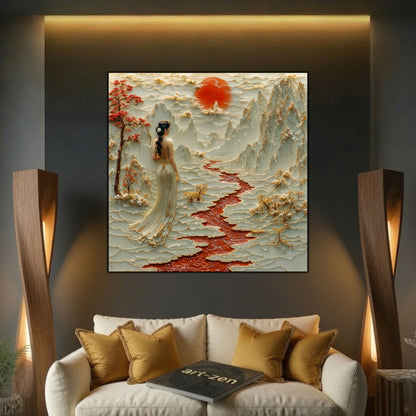 Tablou Living Elegant – Râul Roșu al Întoarcerii