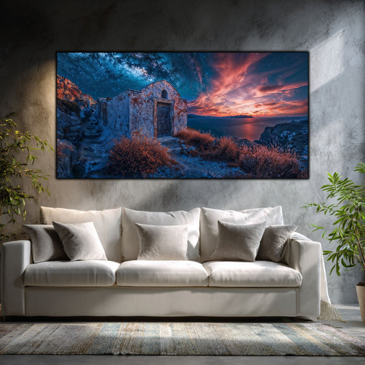 Tablouri Sufragerie Sticlă – Between Storms, mockup interior cu tablou pe sticlă securizată