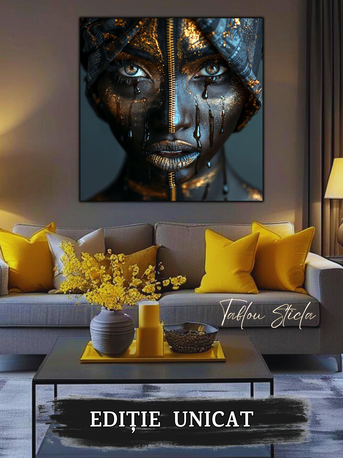 Tablou sufragerie modern Dark Look din sticla securizata 4mm - mockup detaliu 3