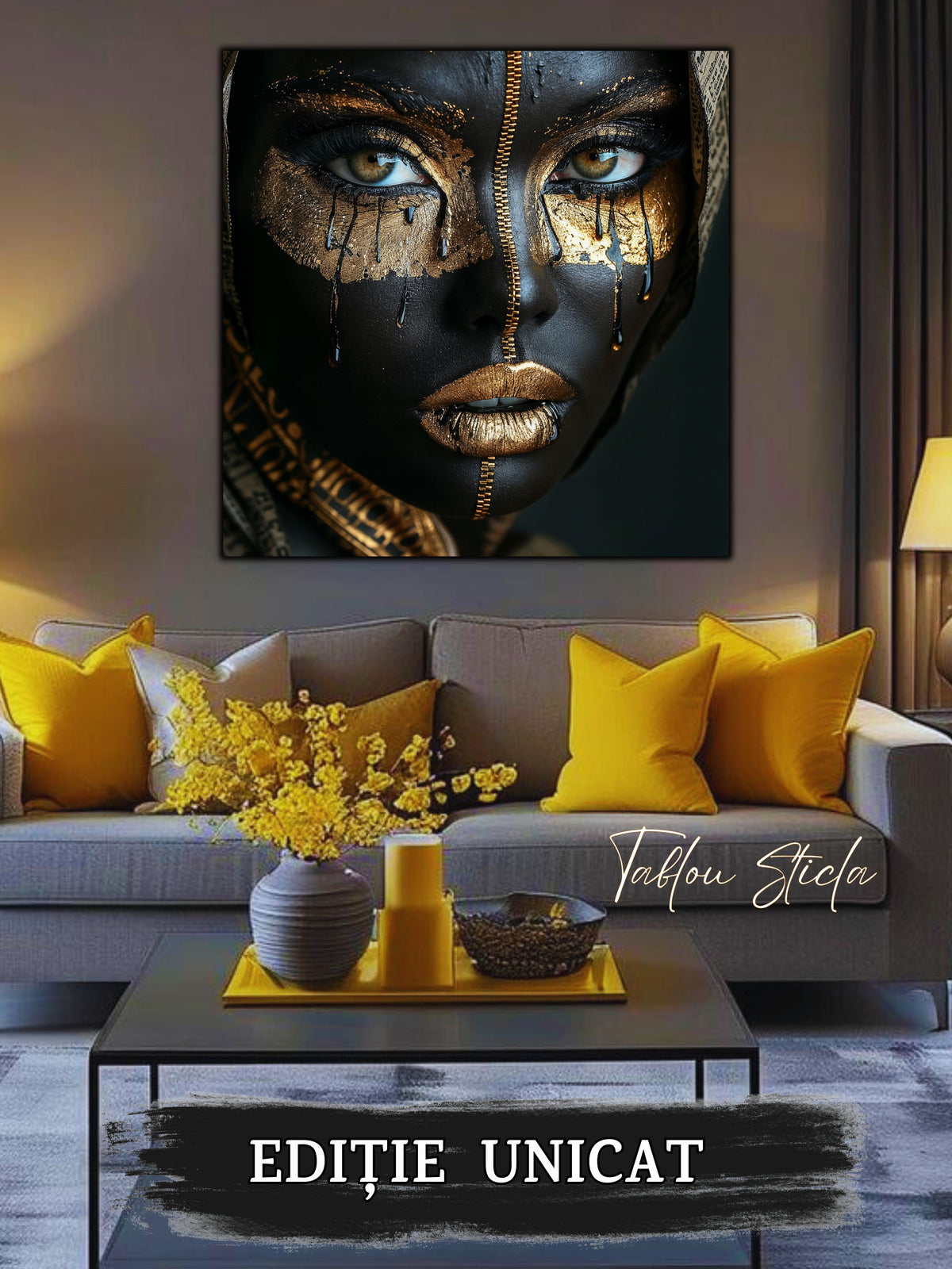 Tablou living contemporan Dark Feeling din sticla securizata 4mm - mockup detaliu 3