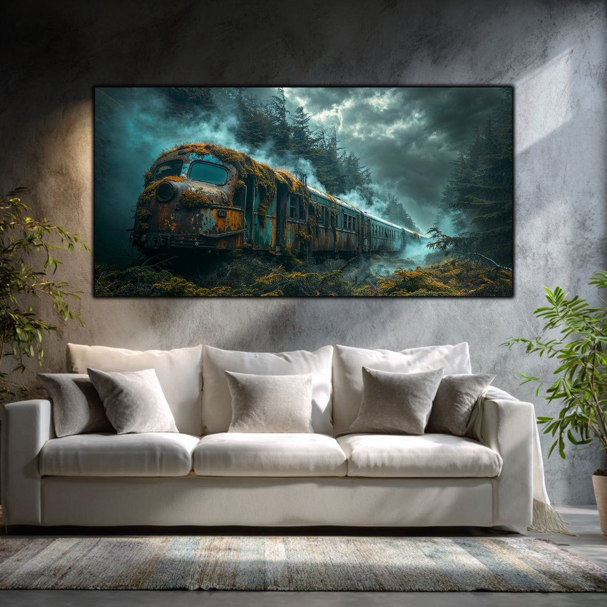 Tablou modern pentru sufragerie „The Engine Under Moss” – peisaj din The Long Way Home în amenajare interioară