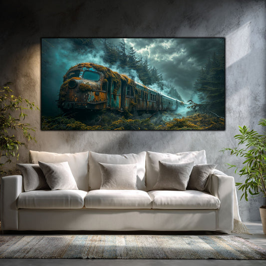 Tablou modern pentru sufragerie „The Engine Under Moss” – peisaj din The Long Way Home în amenajare interioară