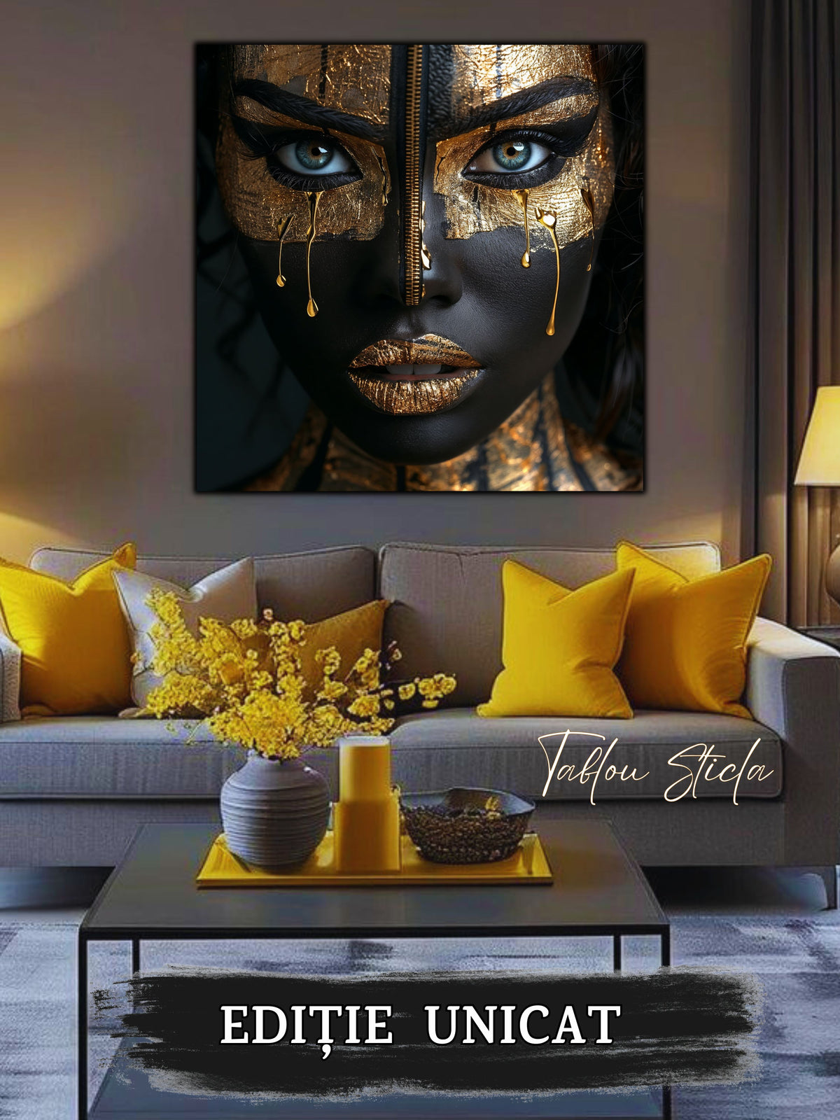 Tablou living elegant Fara Marturisire din sticla securizata 4mm - mockup detaliu 3