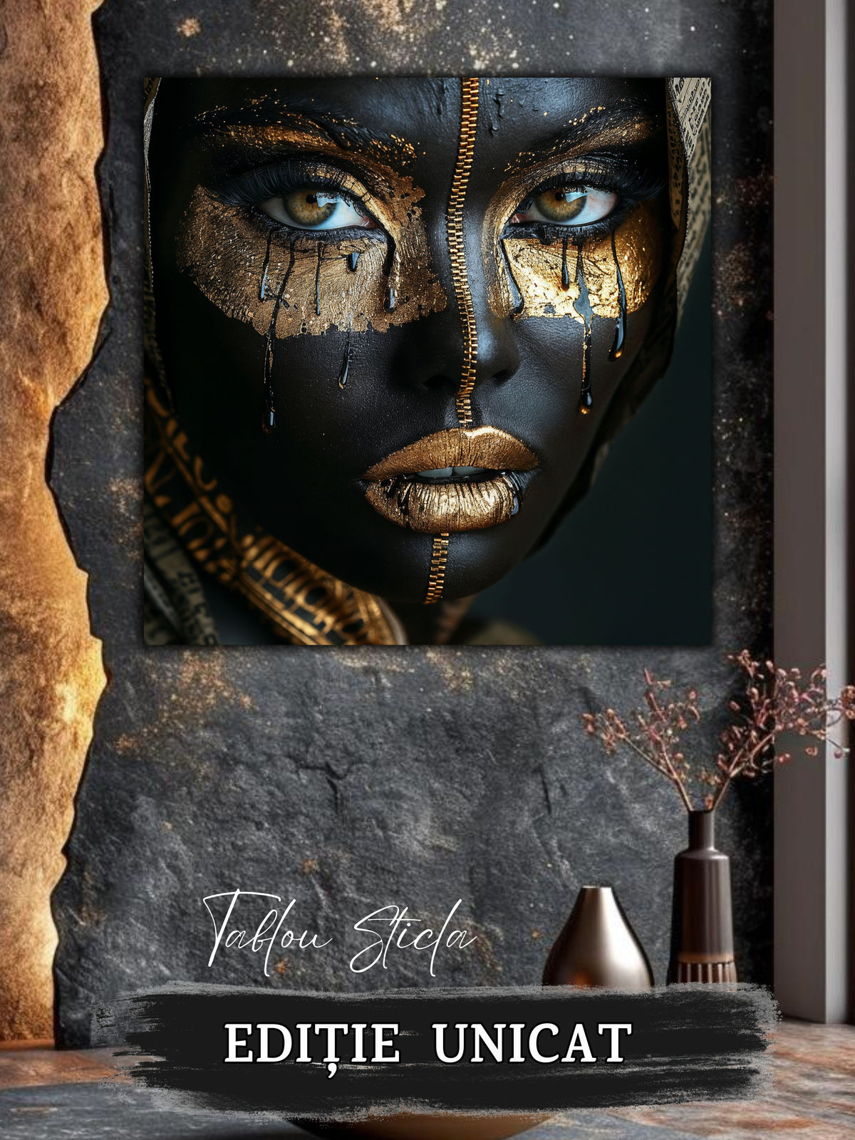 Tablou living contemporan Dark Feeling din sticla securizata 4mm - mockup detaliu 1