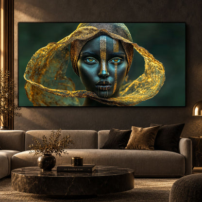 Tablou din Sticlă pentru Dormitor – Golden Gaze of Serenity