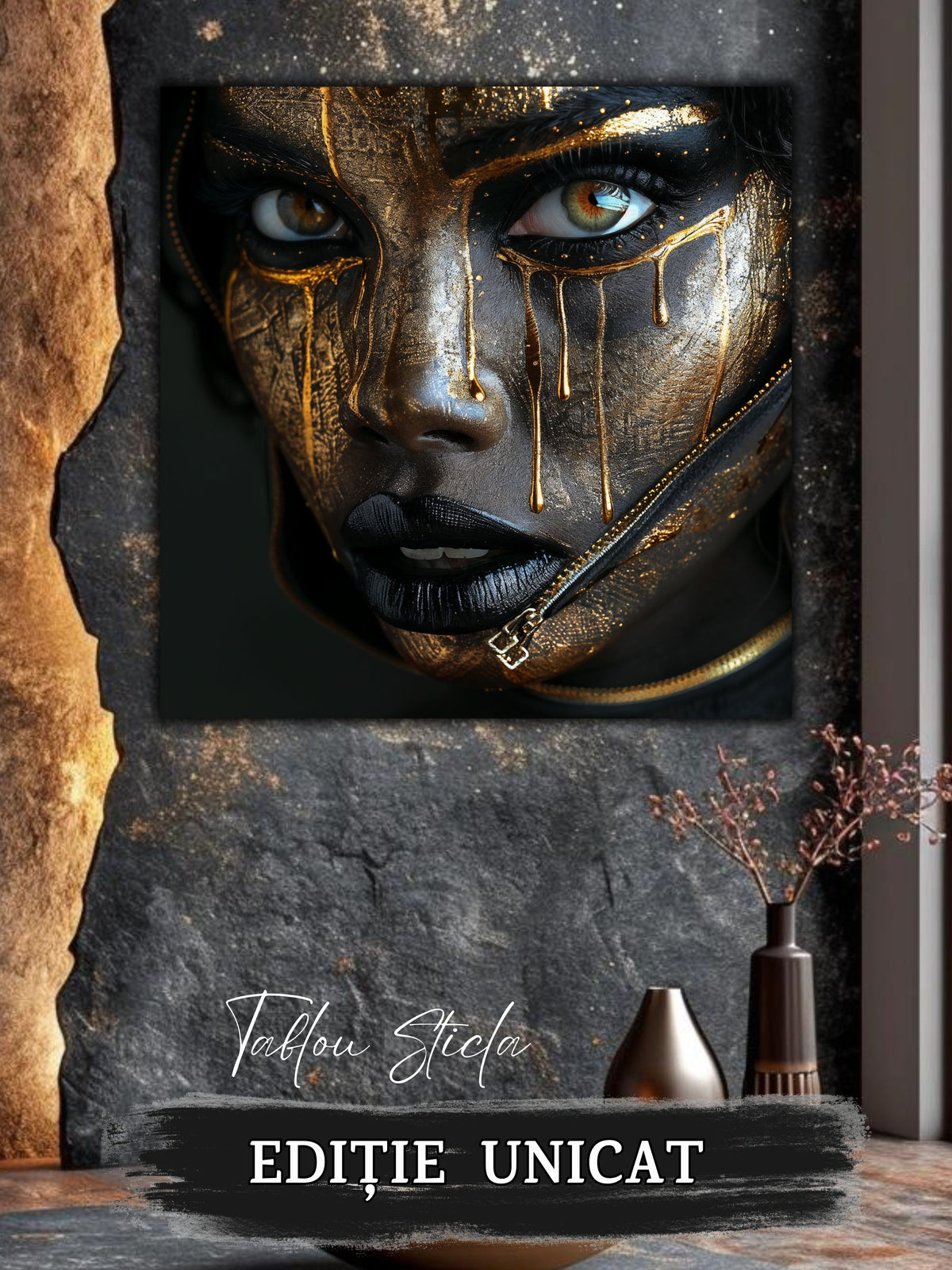 Tablou sufragerie mare Ritual of the Gaze sticla 4mm - mockup vedere 3