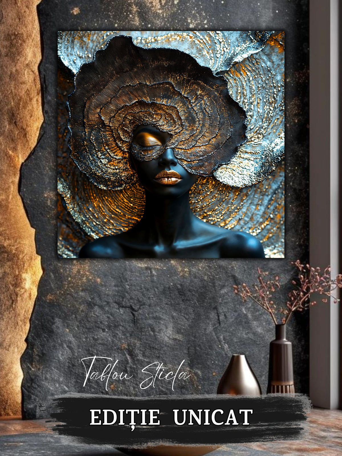 Tablou abstract Eclipse Bloom într-un interior contemporan