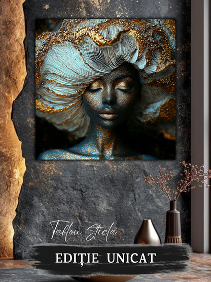 Tablou abstract Tidal Bloom într-un interior contemporan