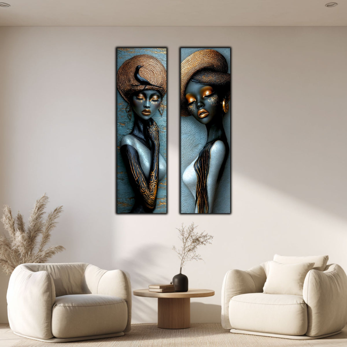 Set 2 Tablouri pt Decorul Modern al Livingului - Print UV pe Sticla - NO20
