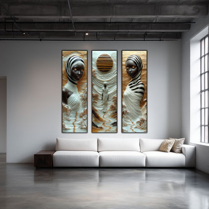 Set Tablouri pt Decorul Elegant al Livingului - 3 Tablouri pe Sticla - Veil of Serenity NO01