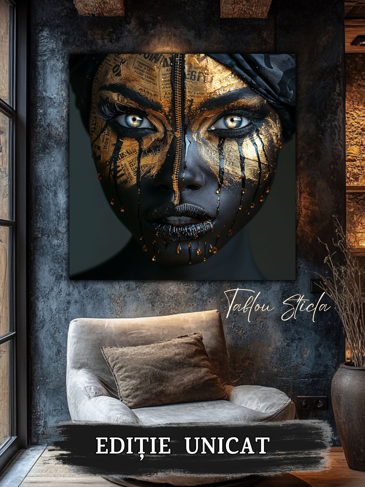 Tablou dormitor relaxant Dark Dream din sticla securizata 4mm - mockup detaliu 4