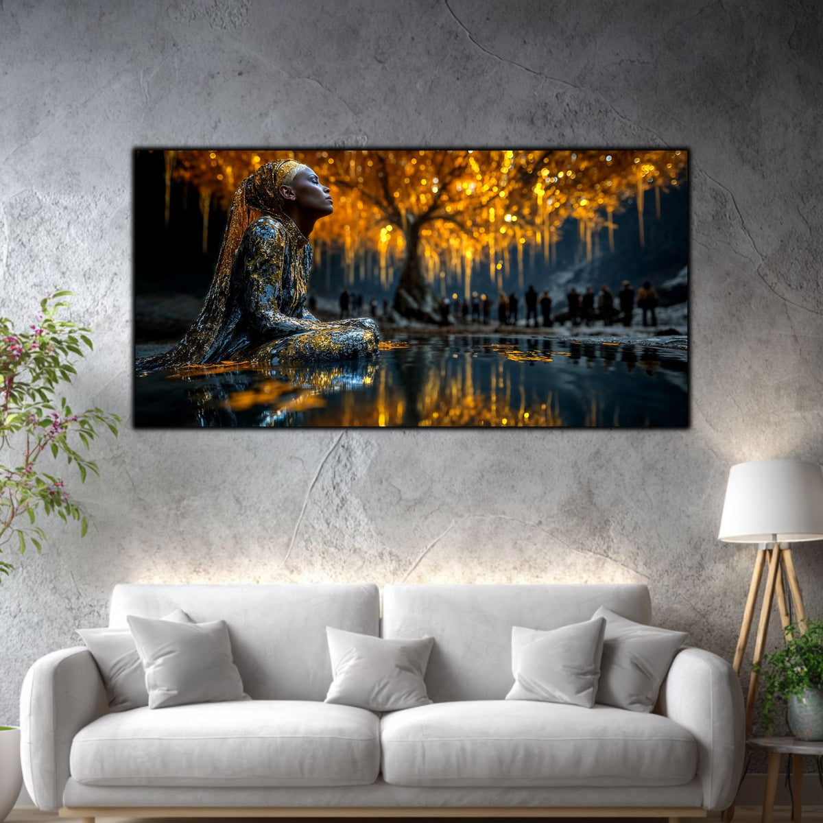 Tablou Living Sticlă – The Watcher Beneath Gold