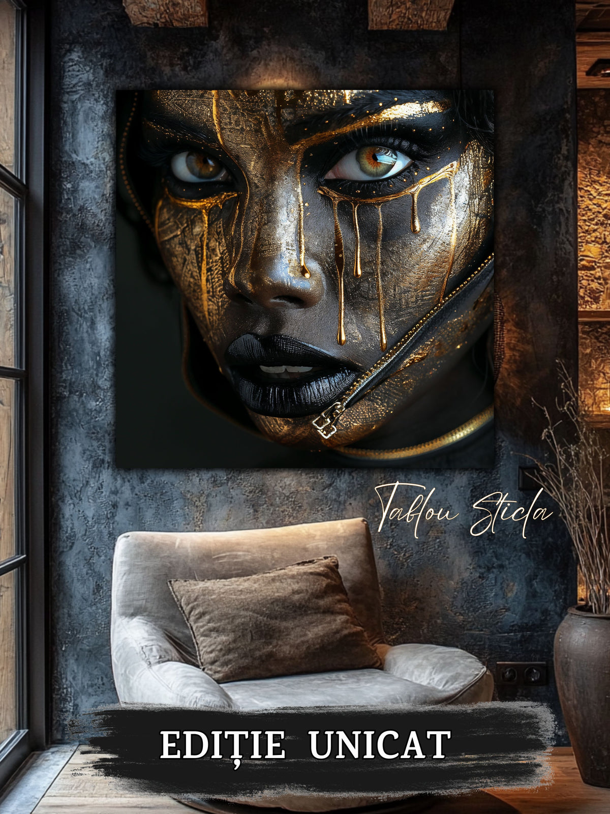 Tablou sufragerie mare Ritual of the Gaze sticla 4mm - mockup vedere 4