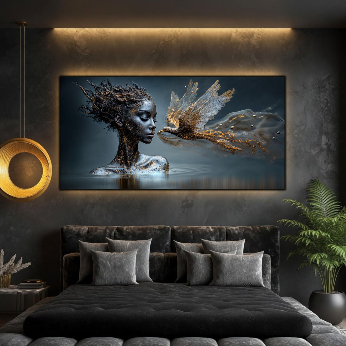 Tablou Modern Living Solul cu Aripi de Aur
