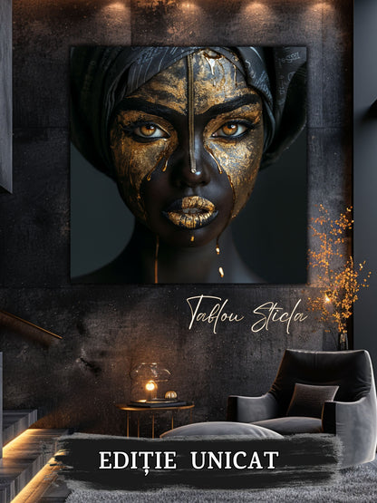 Tablou living contemporan Golden Fractures sticla 4mm - mockup vedere 5