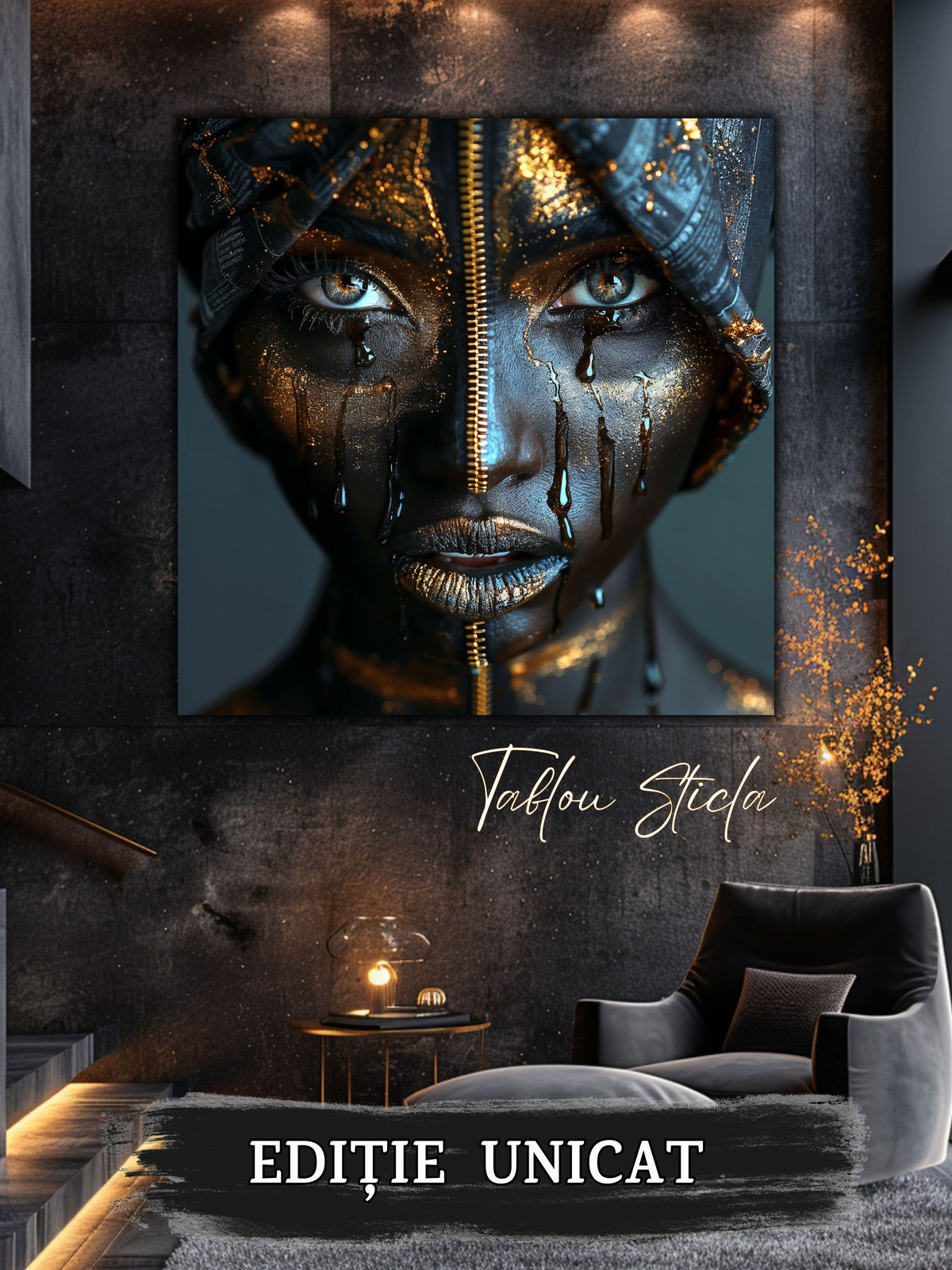Tablou sufragerie modern Dark Look din sticla securizata 4mm - mockup detaliu 5