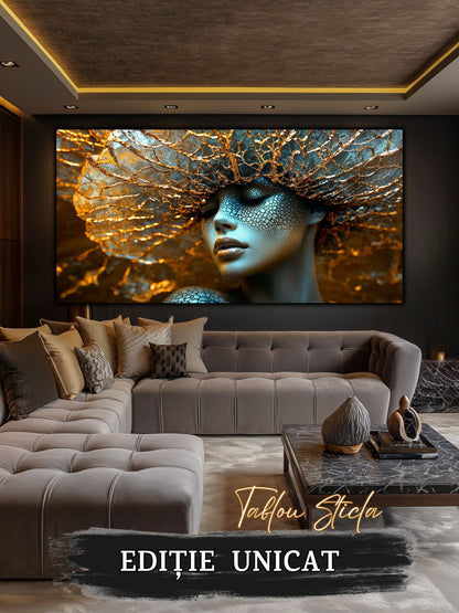 Tablou modern pe sticlă Veiled Mycelium într-un dormitor contemporan