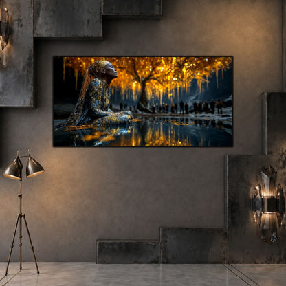 Tablou Living Sticlă – The Watcher Beneath Gold