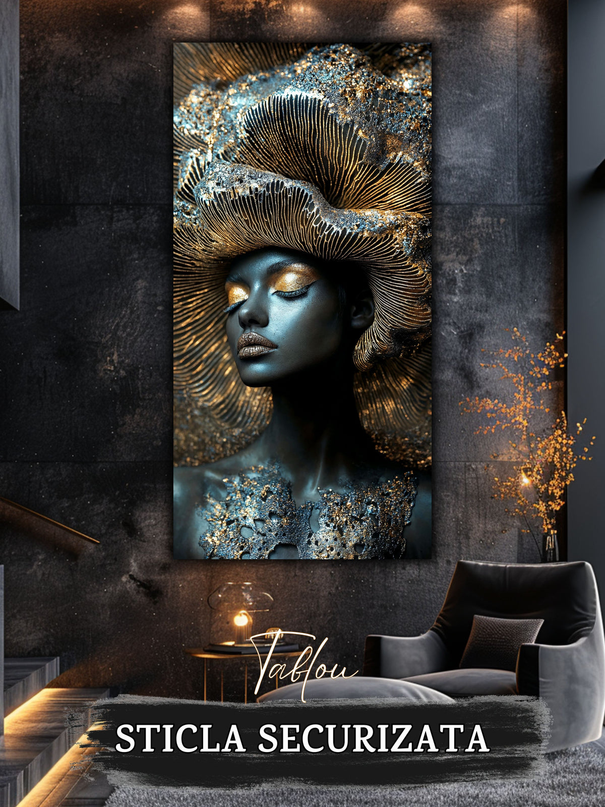 Tablou modern, mare, pentru living, in culori inchise