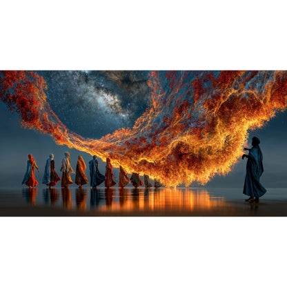 Tablou Sticlă Securizată – Puntea de foc și stele