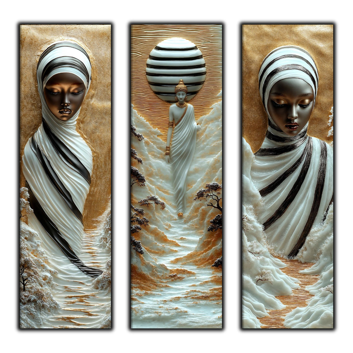 Set Tablouri pt Decorul Elegant al Livingului - 3 Tablouri pe Sticla - Veil of Serenity NO02