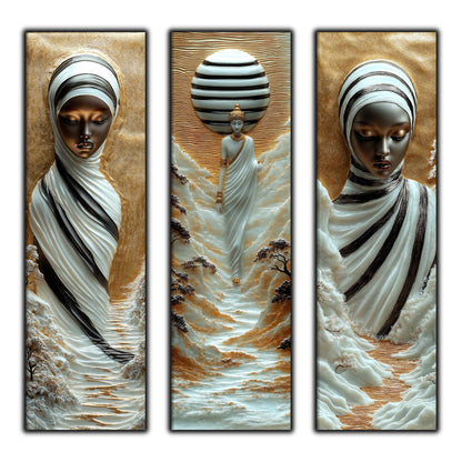 Set Tablouri pt Decorul Elegant al Livingului - 3 Tablouri pe Sticla - Veil of Serenity NO02