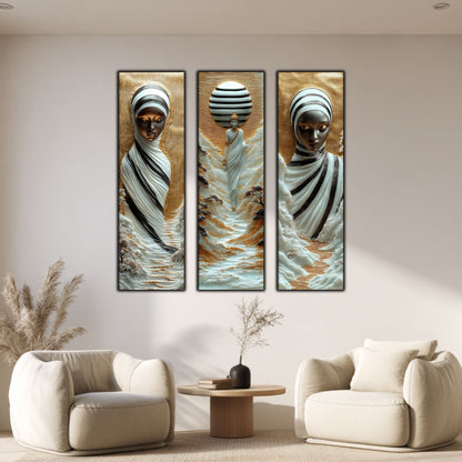 Set Tablouri pt Decorul Elegant al Livingului - 3 Tablouri pe Sticla - Veil of Serenity NO02