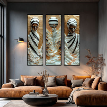 Set Tablouri pt Decorul Elegant al Livingului - 3 Tablouri pe Sticla - Veil of Serenity NO02