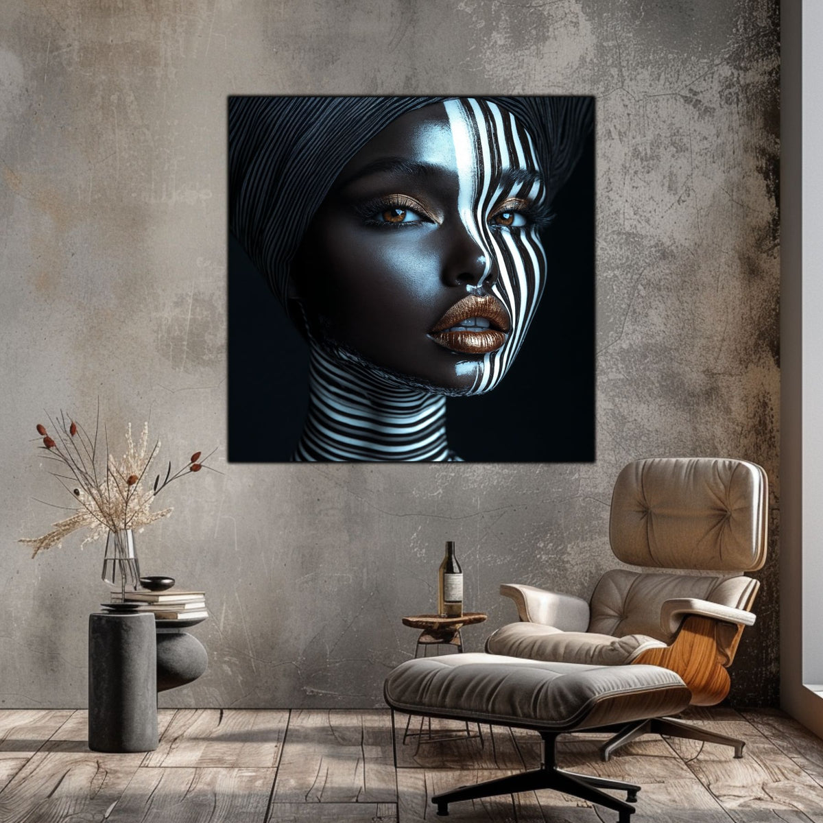 Tablou living modern Inner Geometry sticla securizata 4mm - mockup vedere 3