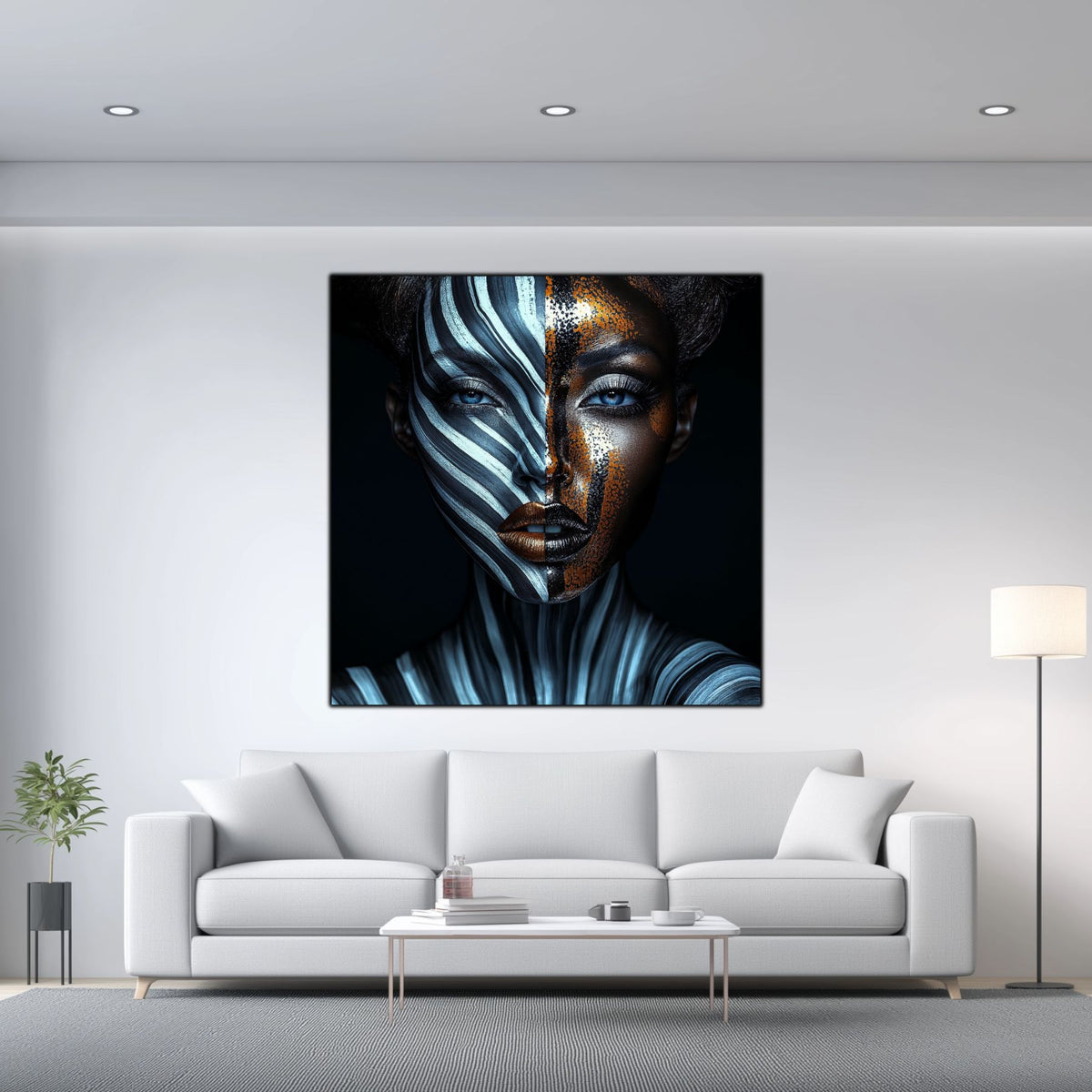 Tablou living mare Lumina Captiva din sticla securizata 4mm - mockup detaliu 4