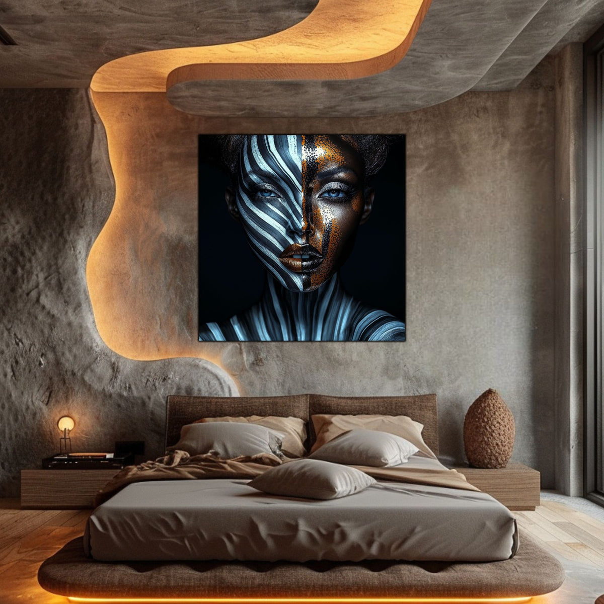 Tablou living mare Lumina Captiva din sticla securizata 4mm - mockup detaliu 6