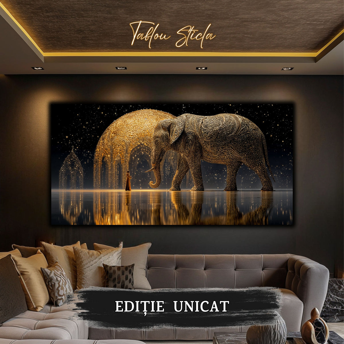Echoes of Gold - Tablou Sticla  - Unicat - no07