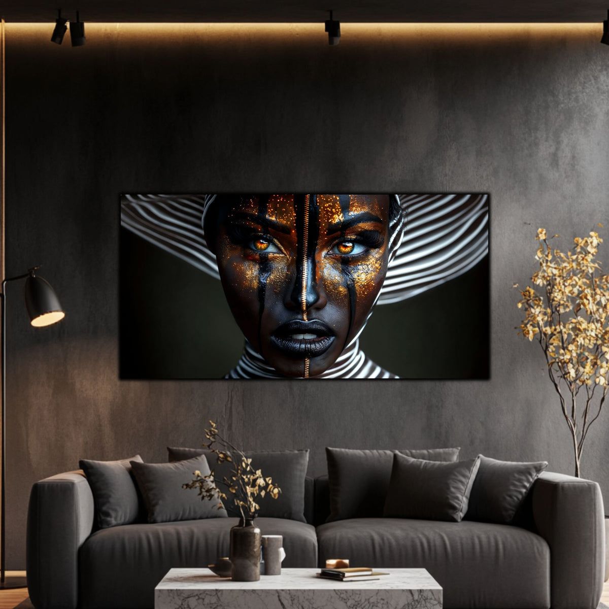 Tablou living modern Skin of Night sticla 4mm - mockup vedere 3