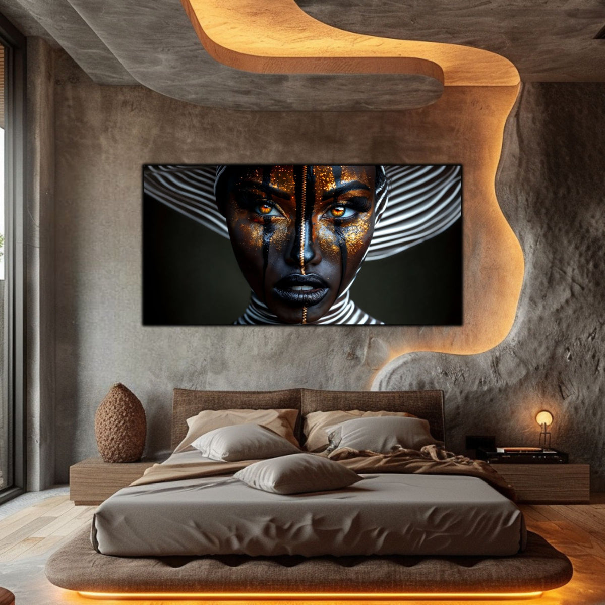 Tablou living modern Skin of Night sticla 4mm - mockup vedere 4