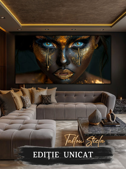 Tablou living elegant Durere Aurie din sticla securizata 4mm - mockup detaliu 1