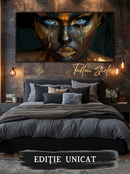 Tablou living elegant Durere Aurie din sticla securizata 4mm - mockup detaliu 7