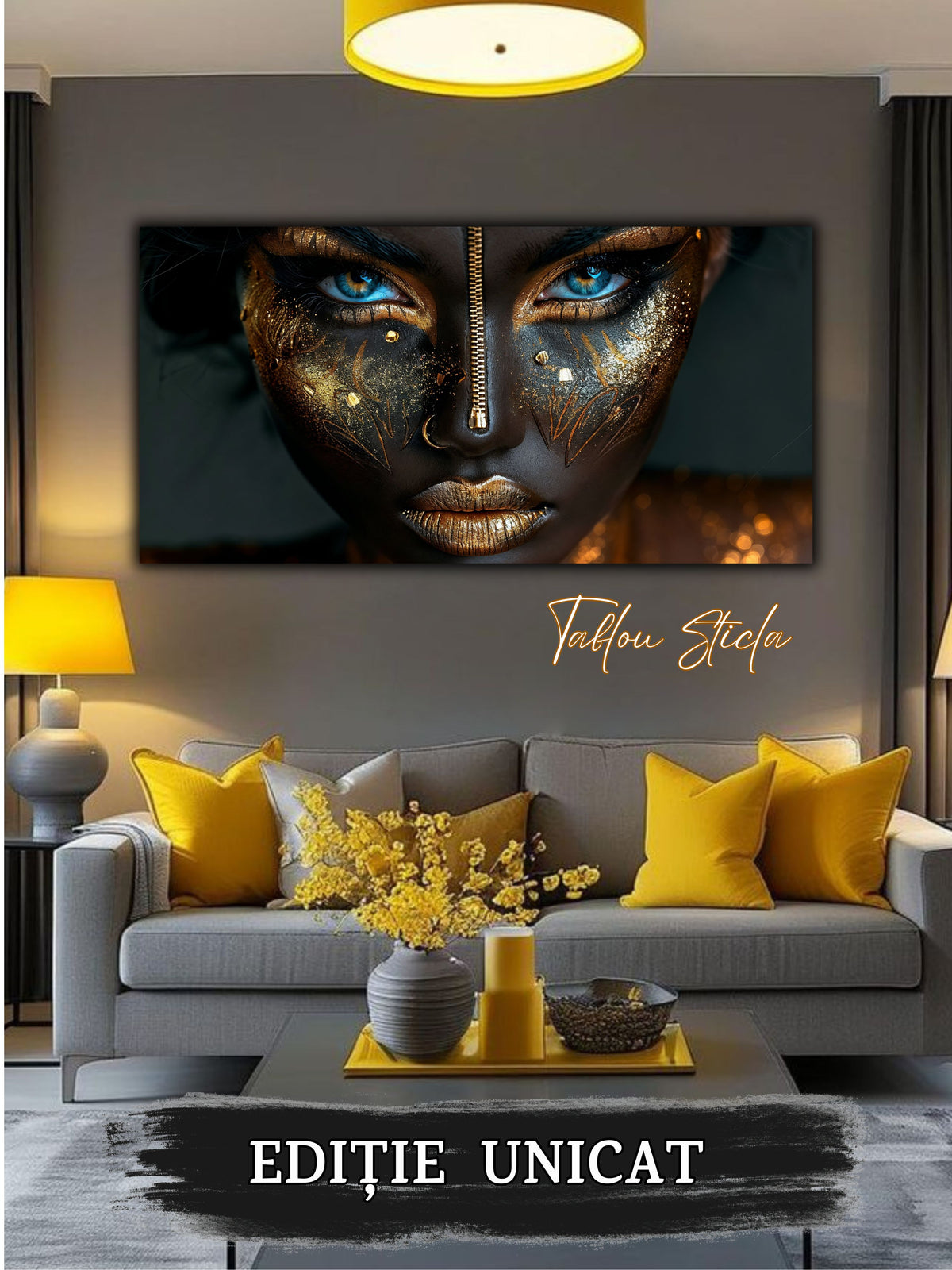 Tablou living modern Adevar Inchis din sticla securizata 4mm - mockup detaliu 2
